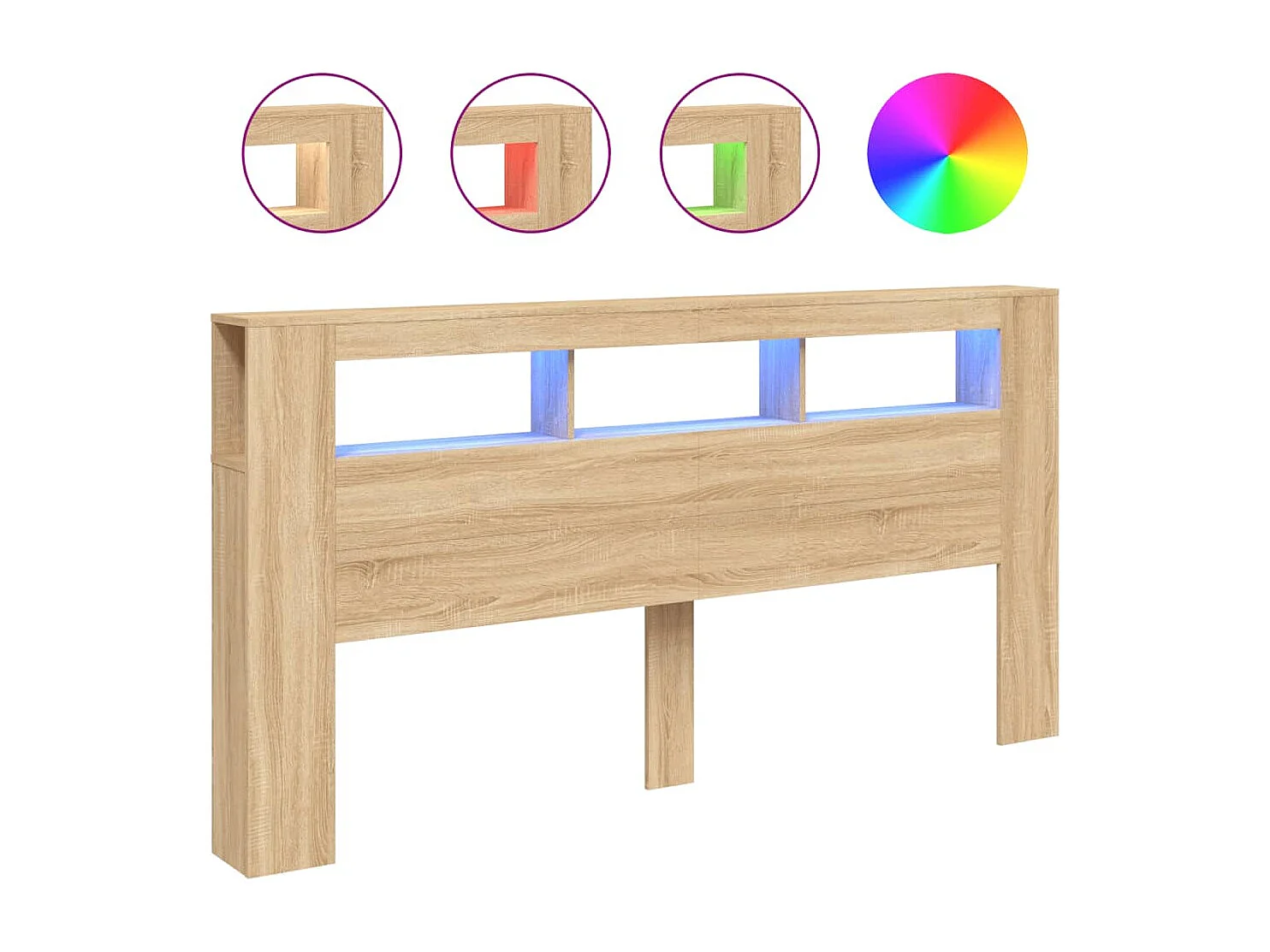 Tête de lit à LED chêne sonoma 200x18,5x103,5cm bois ingénierie