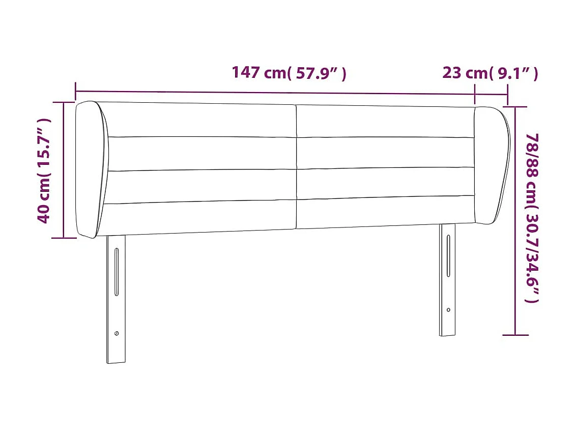 Cabeceira de cama c/ abas veludo 147x23x78/88 cm preto
