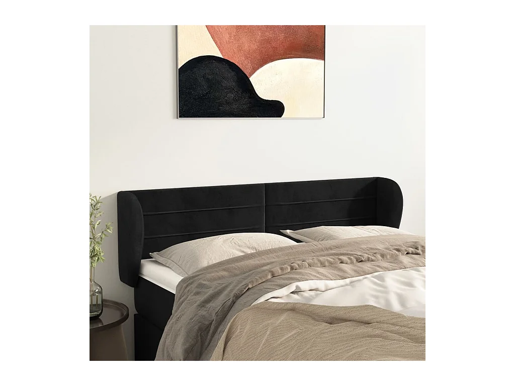 Tête de lit avec oreilles Noir 147x23x78/88 cm Velours