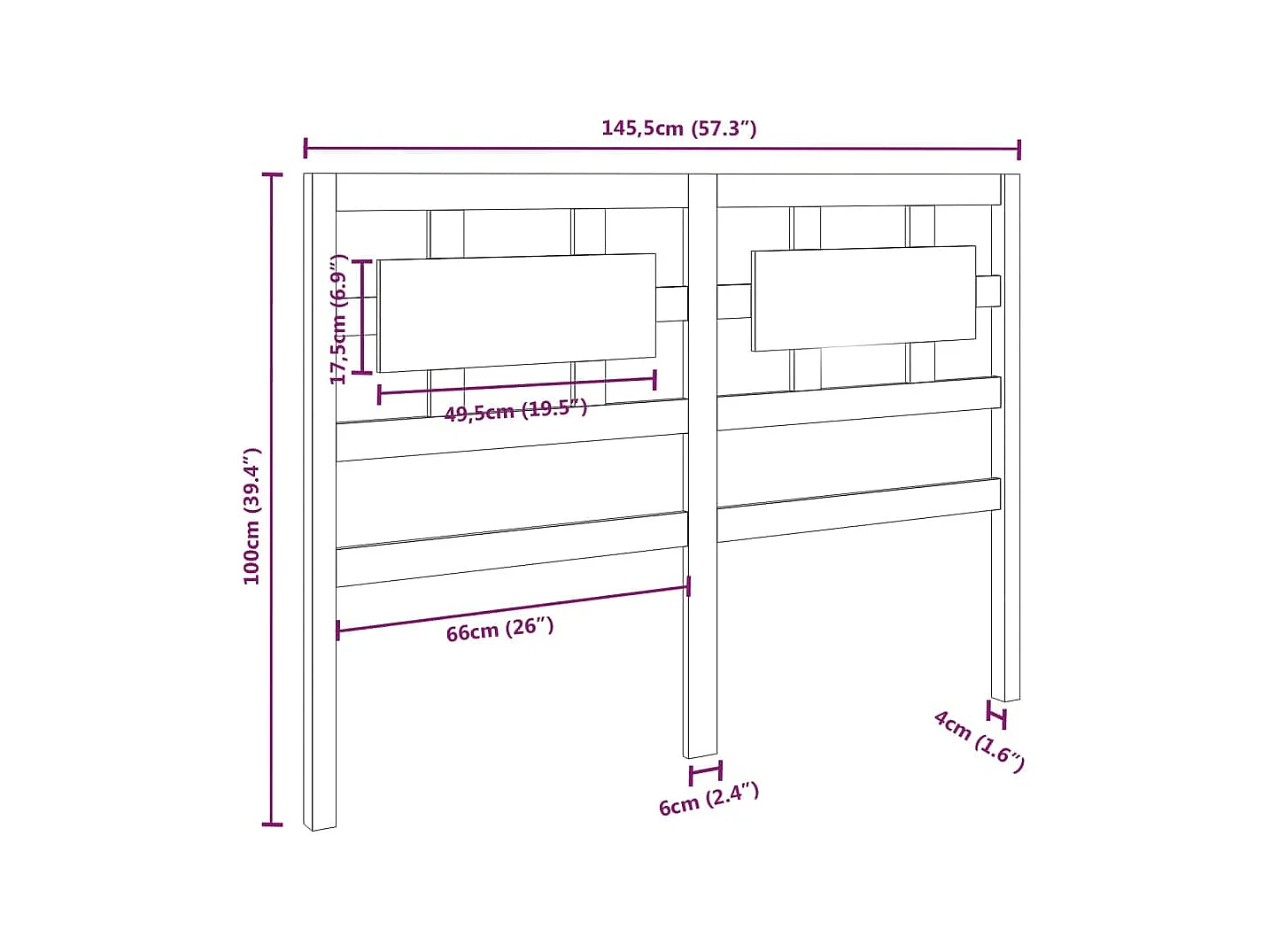 Tête de lit Noir 145,5x4x100 cm Bois massif de pin