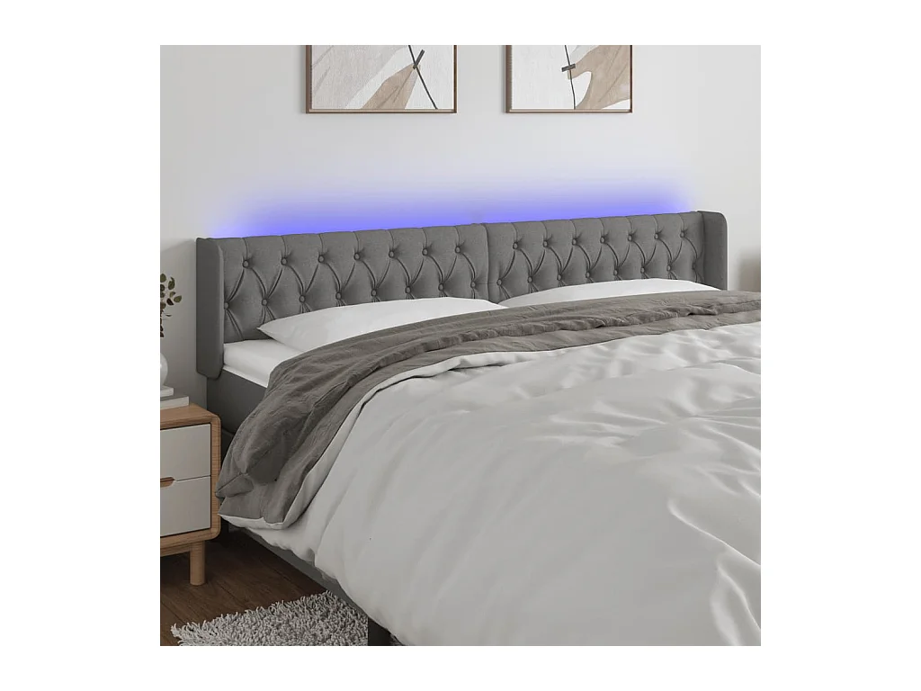 Tête de lit à LED Gris foncé 203x16x78/88 cm Tissu