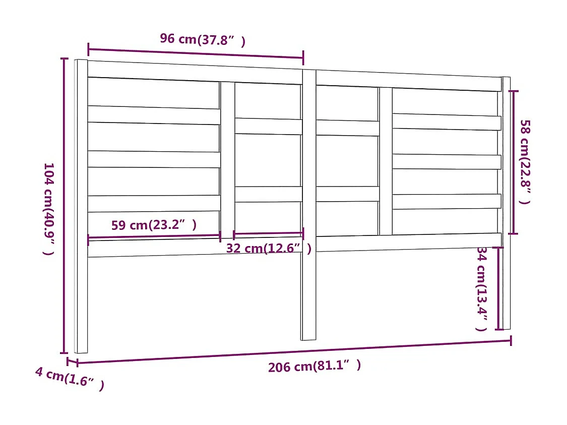 Tête de lit Marron miel 206x4x104 cm Bois massif de pin