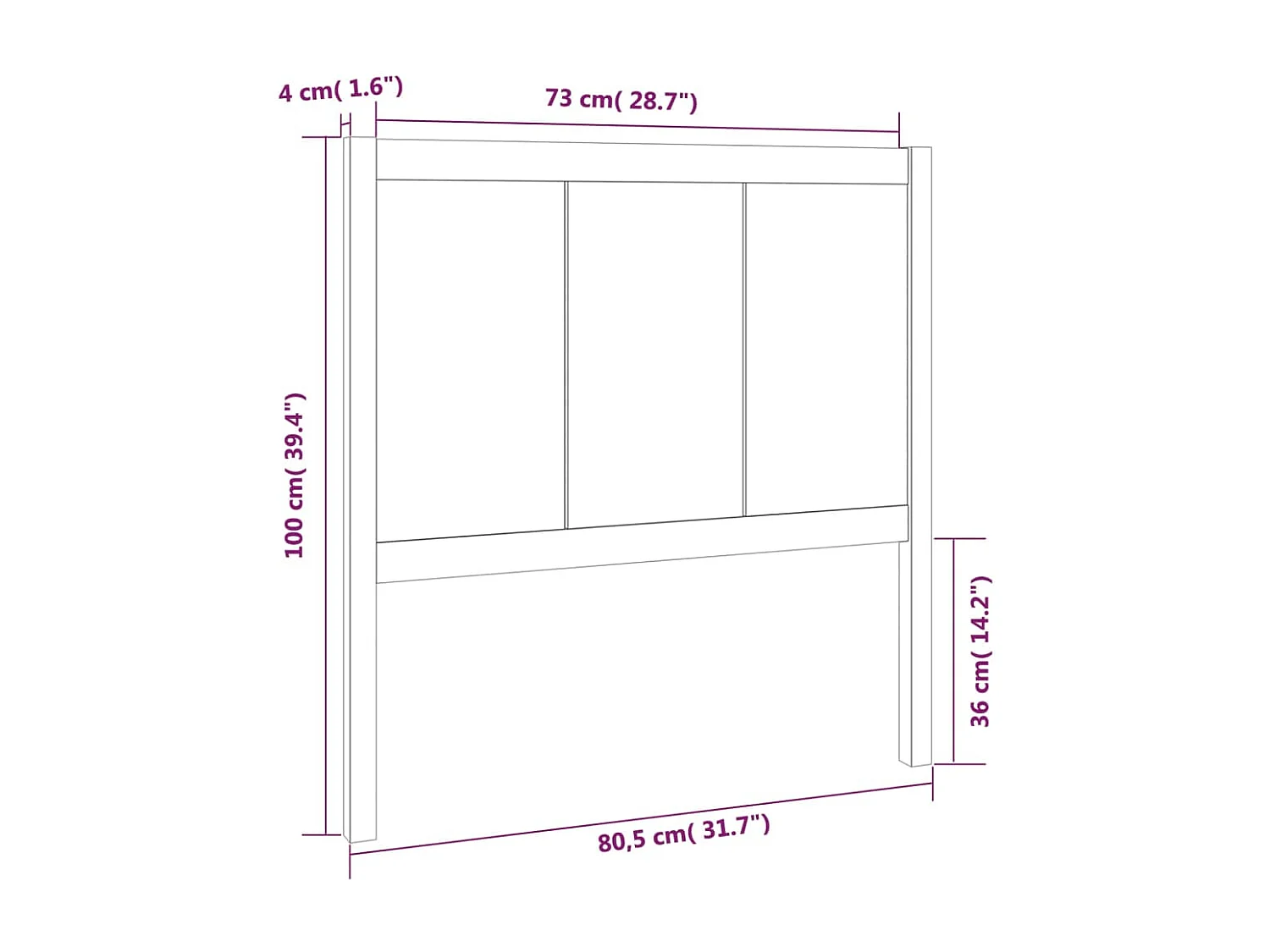 Cabecero de cama madera maciza de pino 80,5x4x100 cm