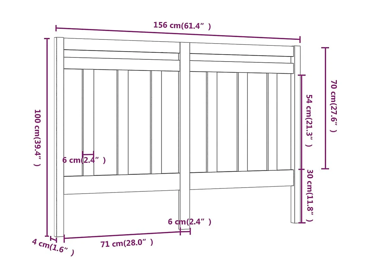 Hoofdbord 156x4x100 cm massief grenenhout zwart