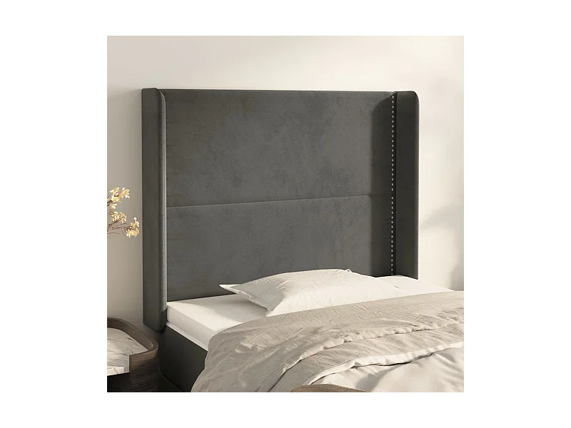 Hoofdbord met randen 93x16x118/128 cm fluweel donkergrijs