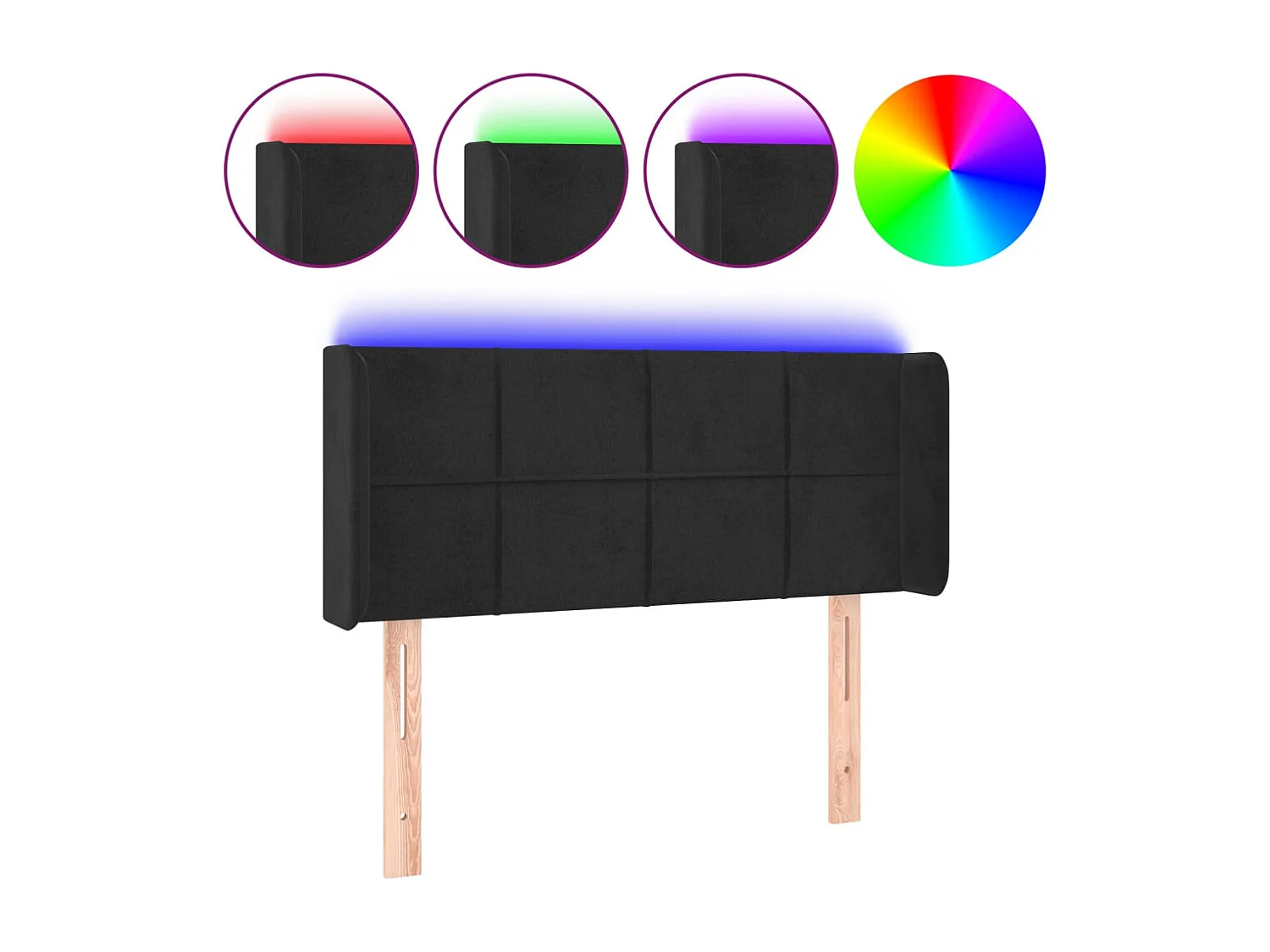 Cabecero con LED de terciopelo negro 103x16x78/88 cm