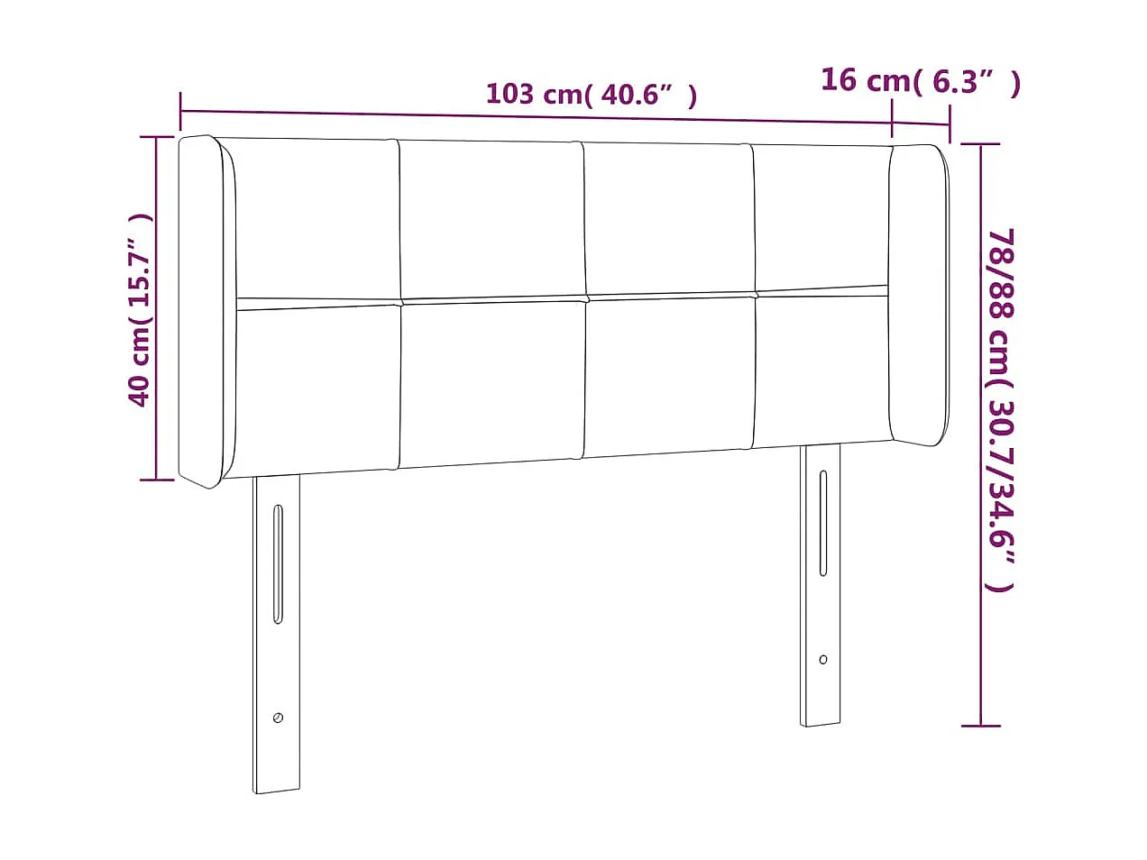 Cabecero con LED de terciopelo negro 103x16x78/88 cm