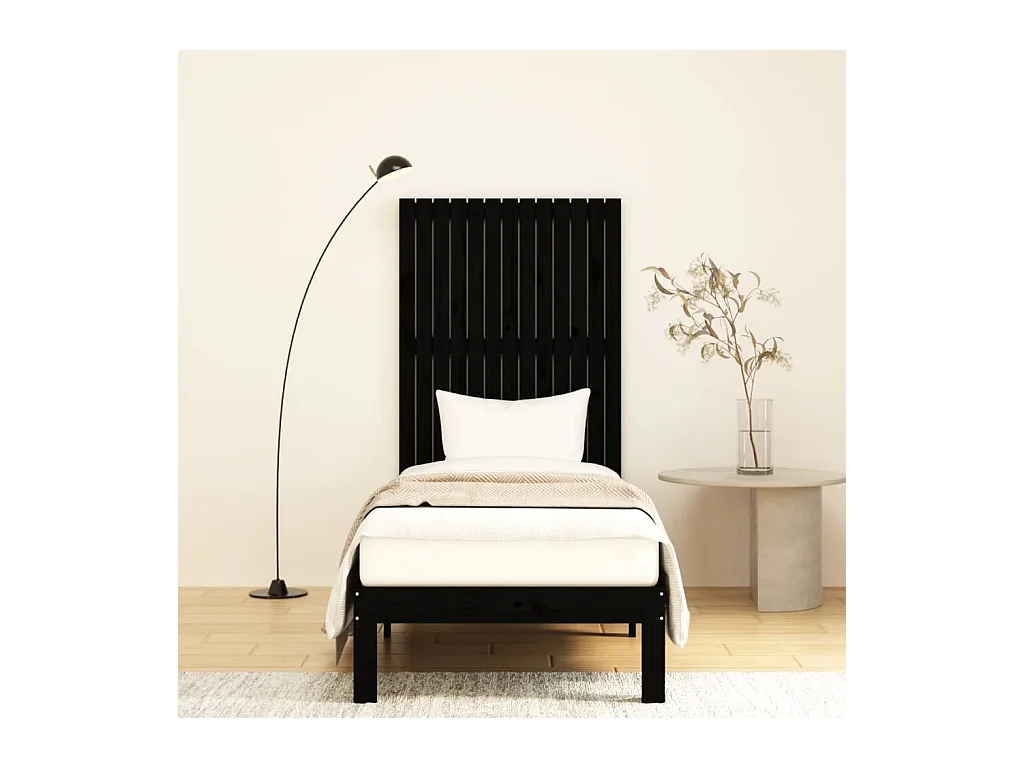 Tête de lit murale Noir 82,5x3x110 cm Bois massif de pin