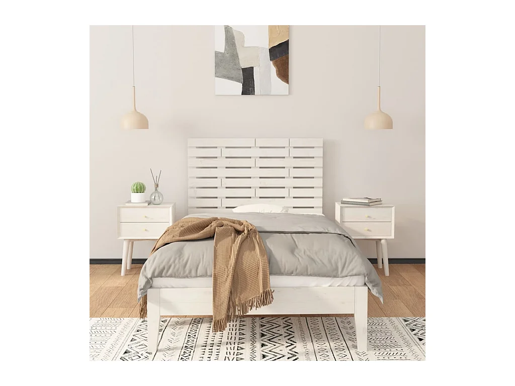 Hoofdbord wandmontage 106x3x63 cm massief grenenhout wit