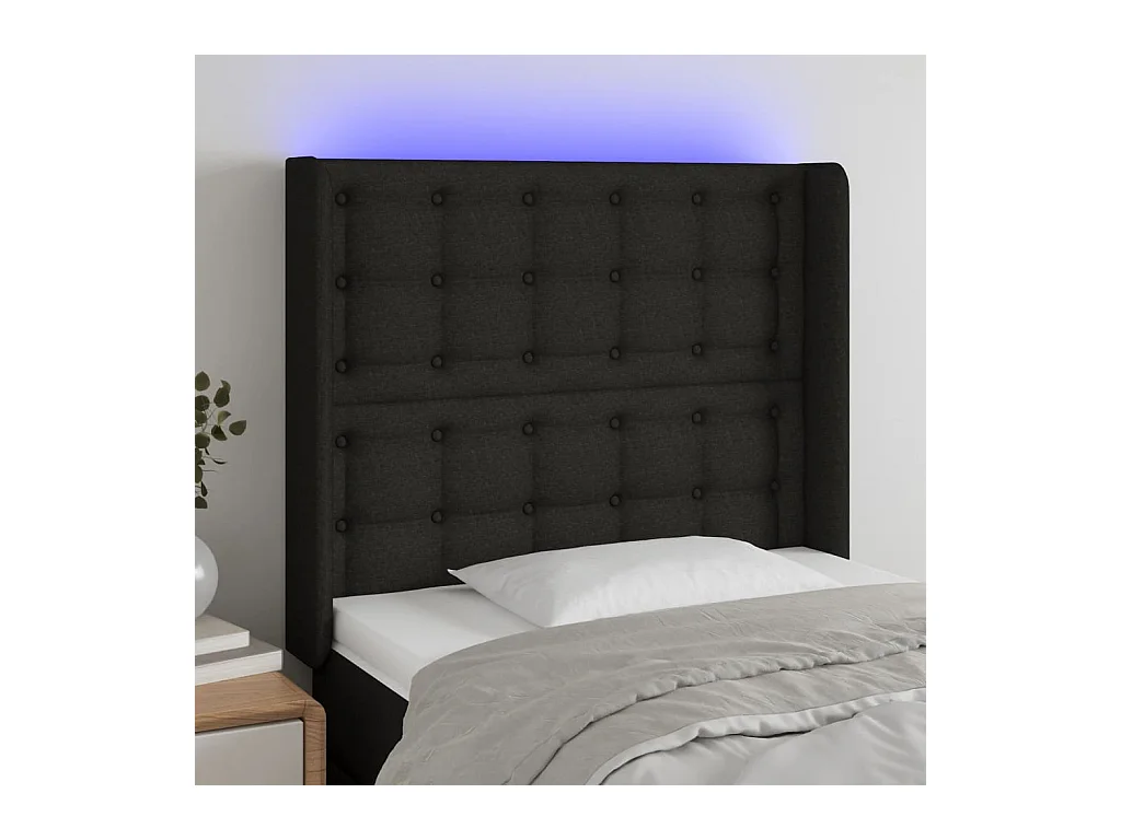 Tête de lit à LED Noir 103x16x118/128 cm Tissu