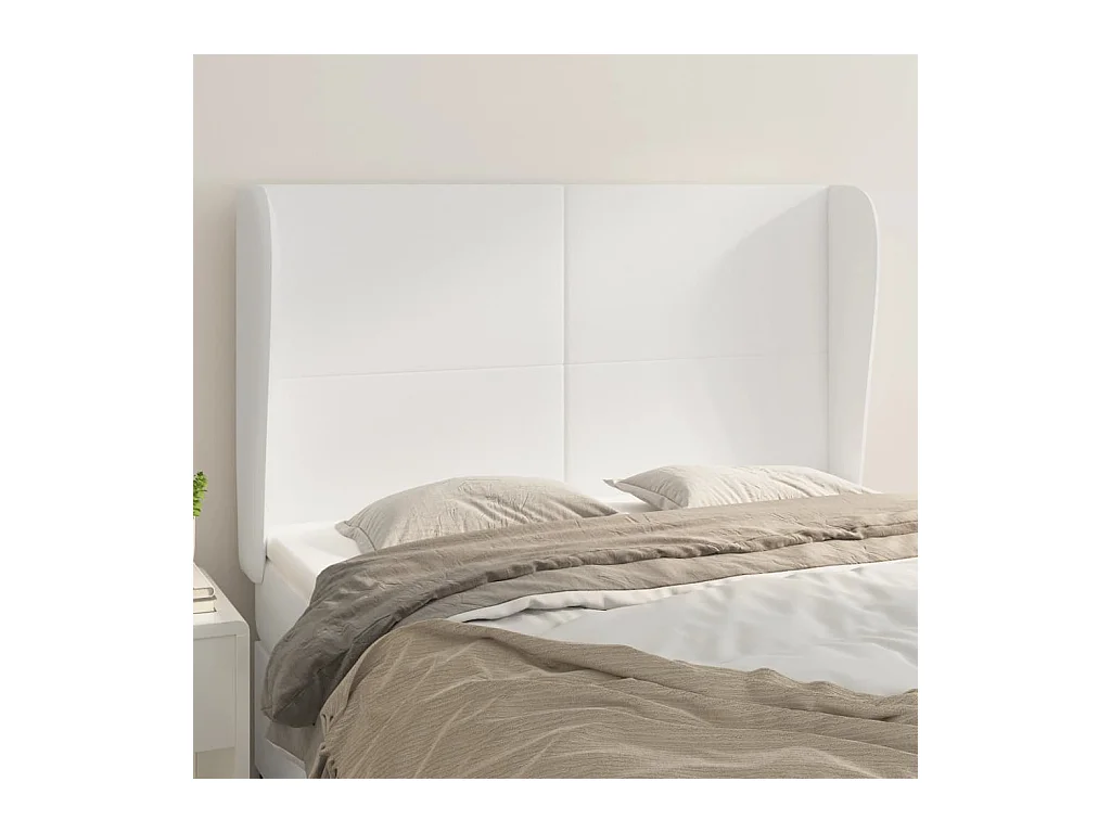 Tête de lit avec oreilles Blanc 147x23x118/128 cm Similicuir