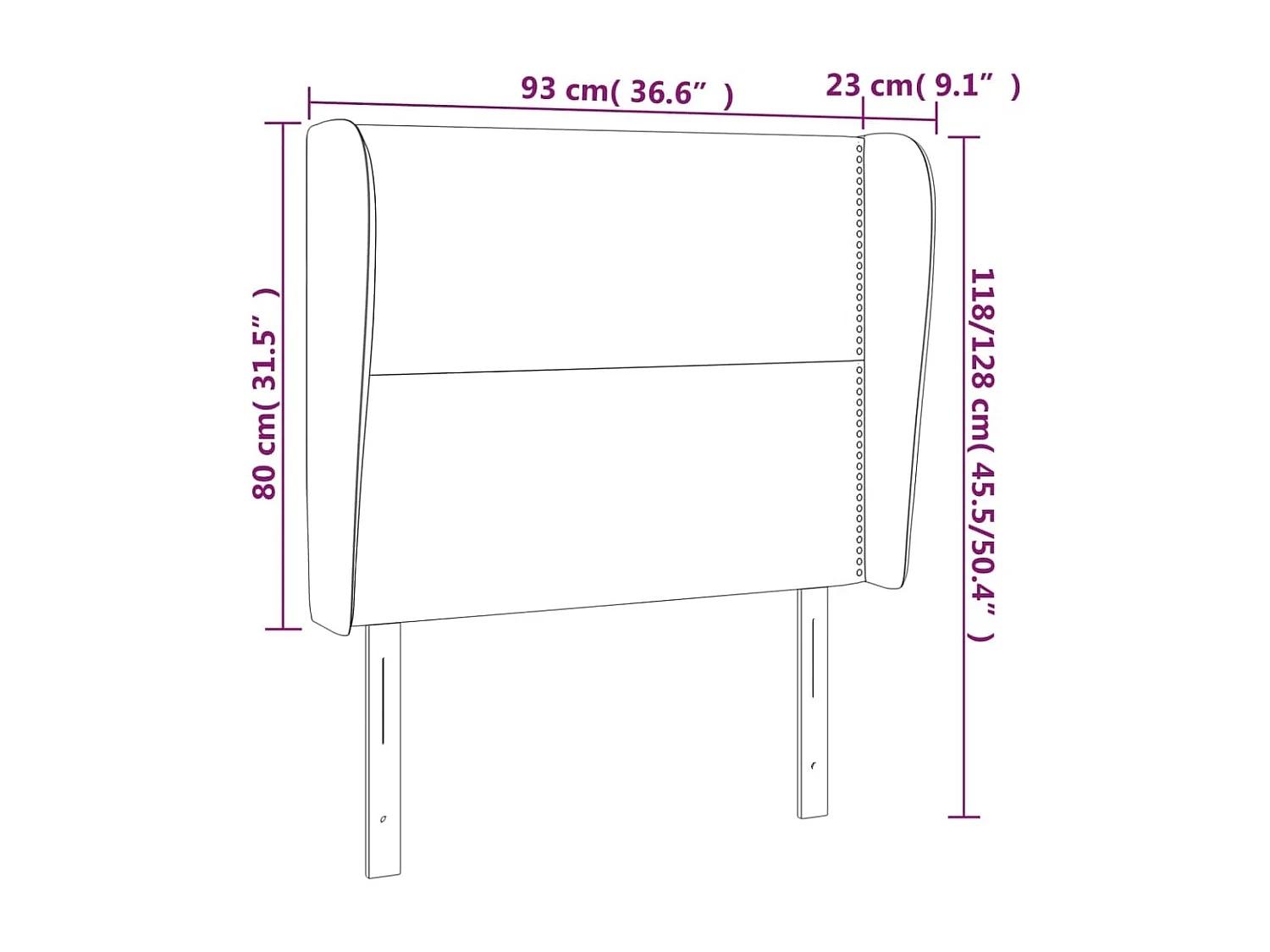Cabeceira de cama c/ abas tecido 93x23x118/128cm cinzento-claro