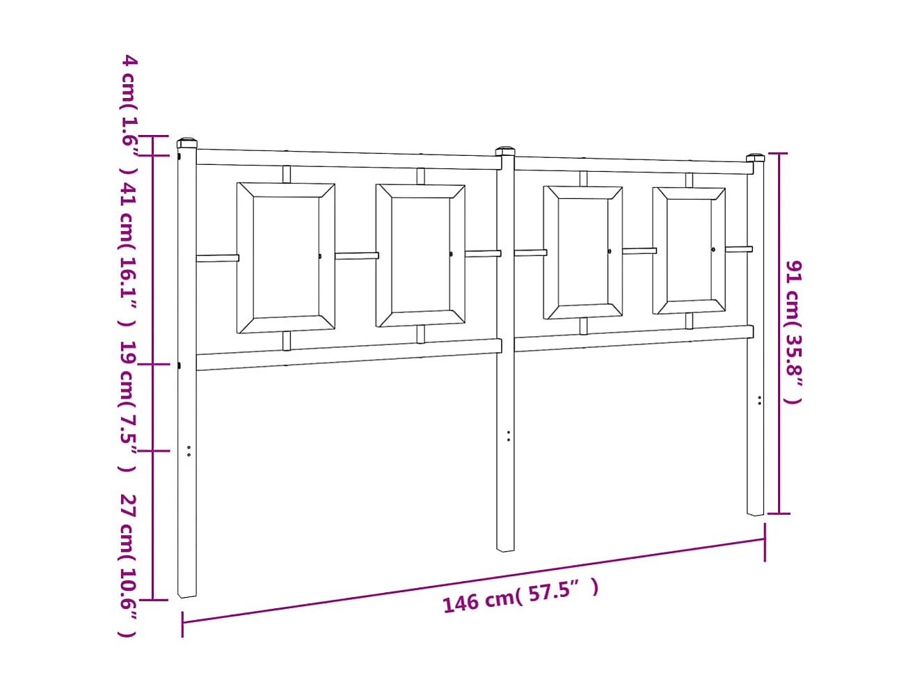 Cabeceira de cama 140 cm metal preto