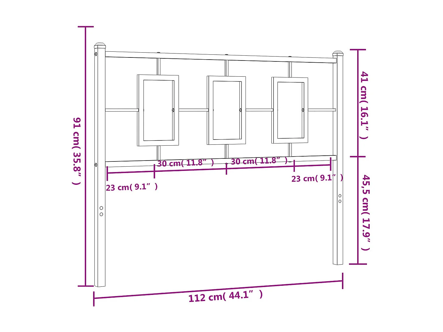 Tête de lit métal noir 107 cm