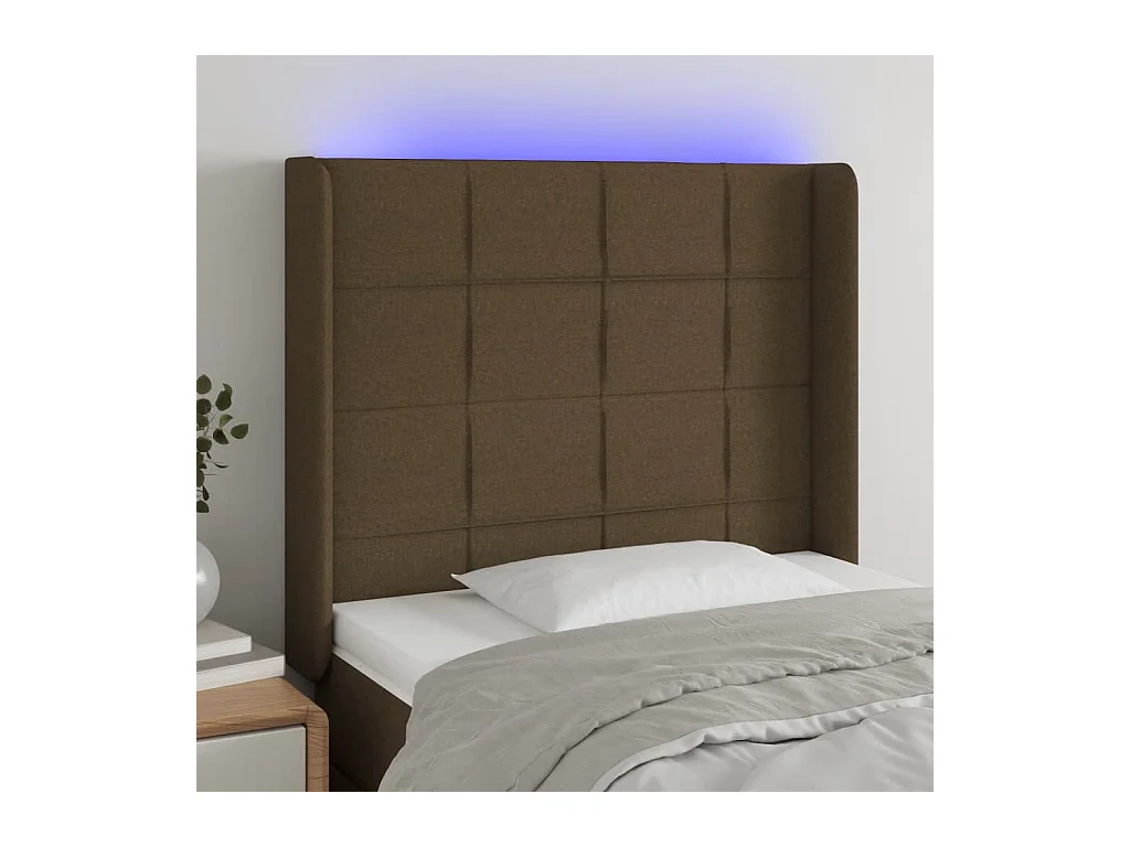 Tête de lit à LED Marron foncé 83x16x118/128 cm Tissu