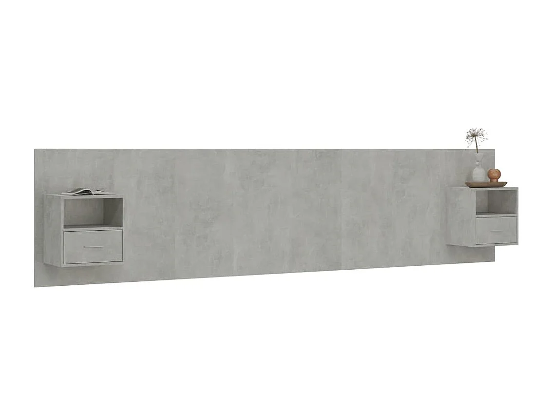 Tête de lit avec armoires Gris béton Bois d'ingénierie