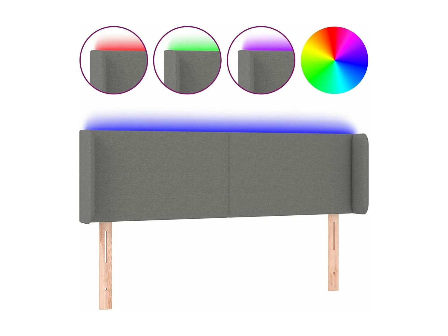 Cabecero con LED de tela gris oscuro 147x16x78/88 cm