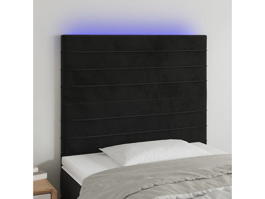 Cabecero con luces LED terciopelo negro 100x5x118/128 cm