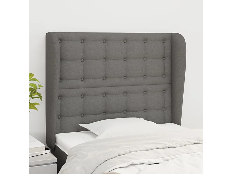 Cabecero con orejas de tela gris oscuro 103x23x118/128 cm