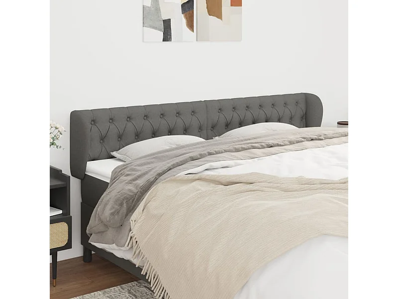 Tête de lit avec oreilles Gris foncé 203x23x78/88 cm Tissu
