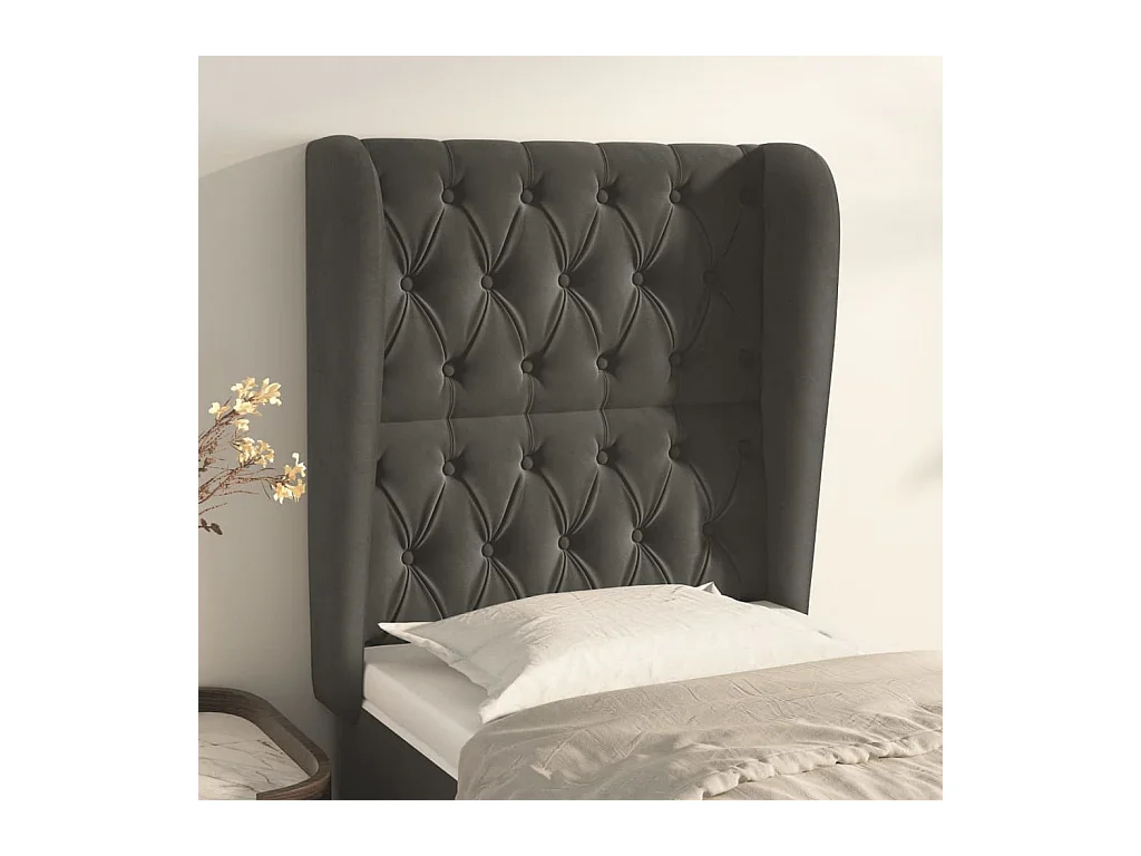 Tête de lit avec oreilles Gris foncé 83x23x118/128 cm Velours