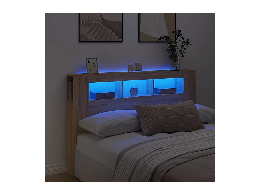 Hoofdbord met LED 160x18,5x103,5 cm bewerkt hout sonoma eiken