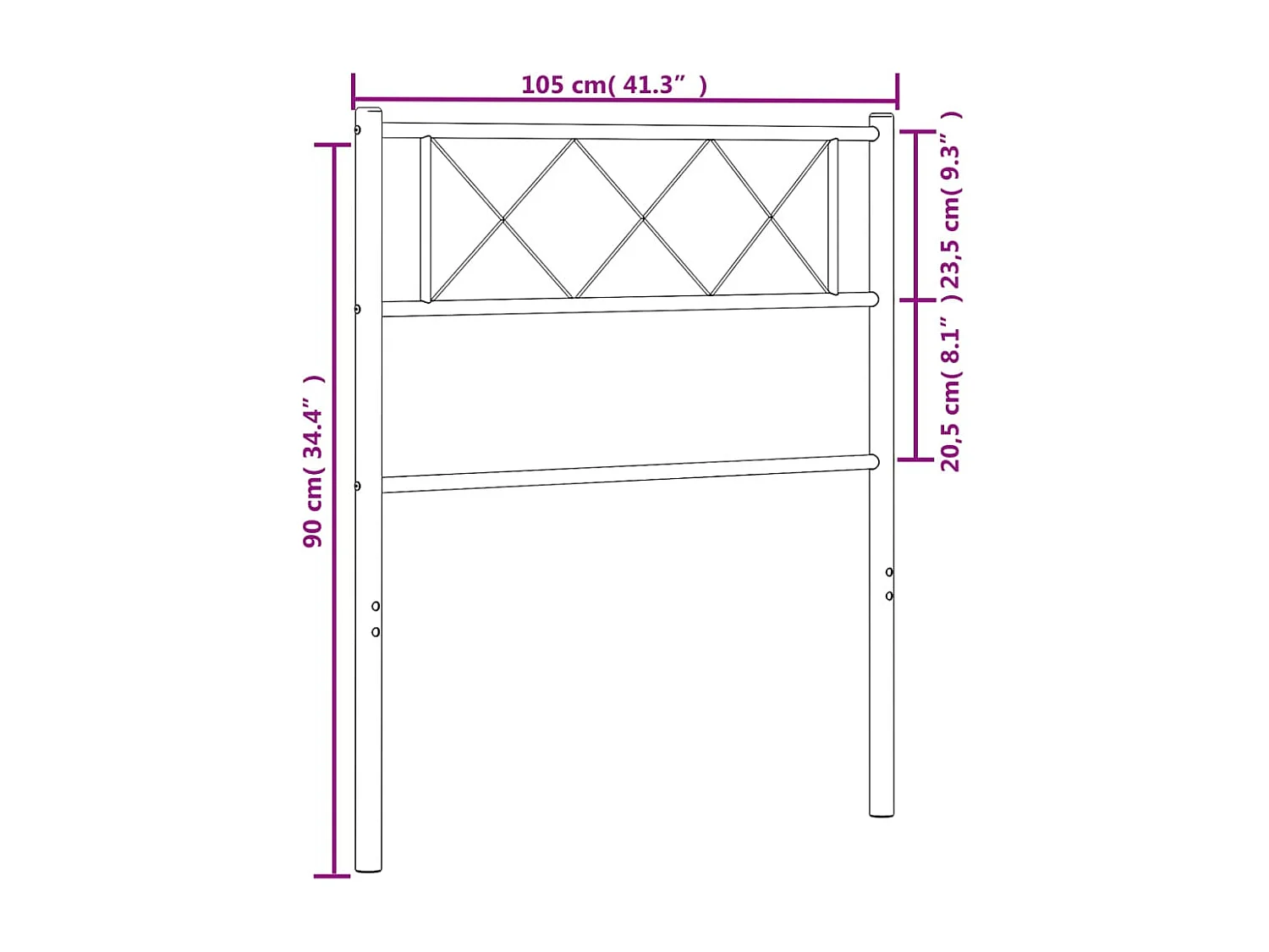 Tête de lit métal noir 100 cm