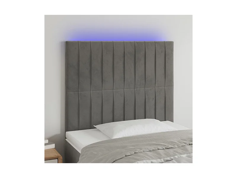 Hoofdbord LED 80x5x118/128 cm fluweel lichtgrijs