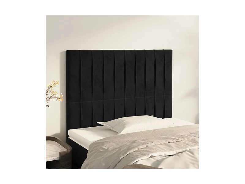 Cabeceros 2 unidades de terciopelo negro 80x5x78/88 cm