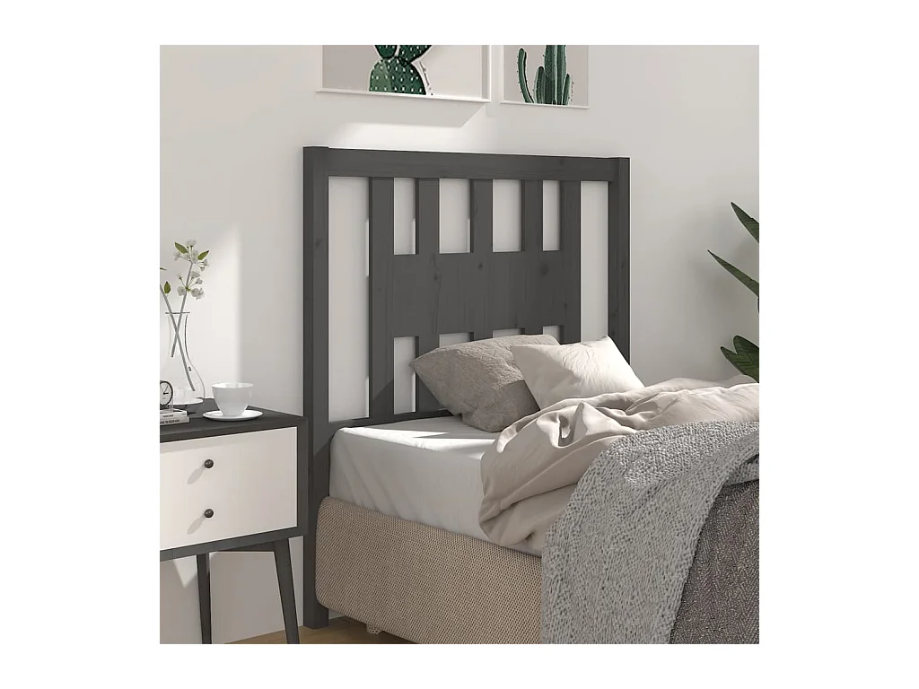 Cabecero madera maciza de pino gris 96x4x100 cm