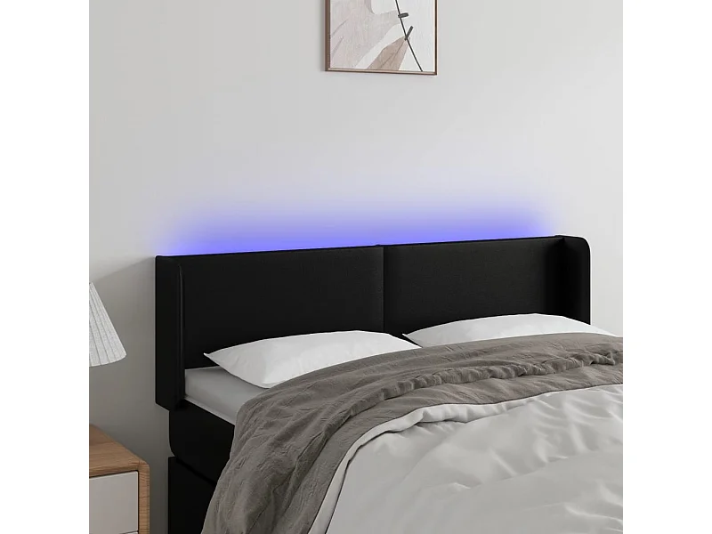 Cabeceira de cama c/ LED couro artificial 147x16x78/88 cm preto