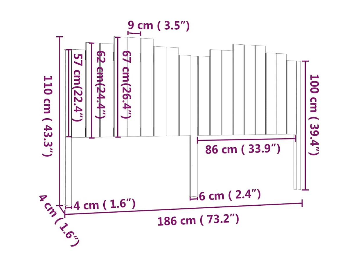 Tête de lit 186x4x110 cm Bois massif de pin