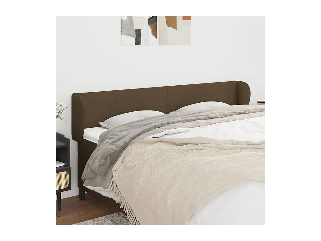 Tête de lit avec oreilles Marron foncé 203x23x78/88 cm Tissu