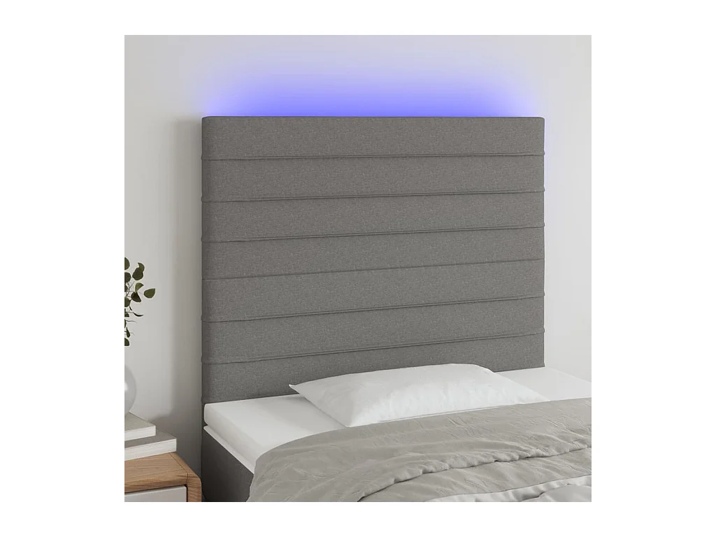 Tête de lit à LED Gris foncé 100x5x118/128 cm Tissu