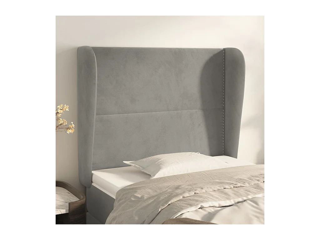 Tête de lit avec oreilles Gris clair 93x23x118/128 cm Velours