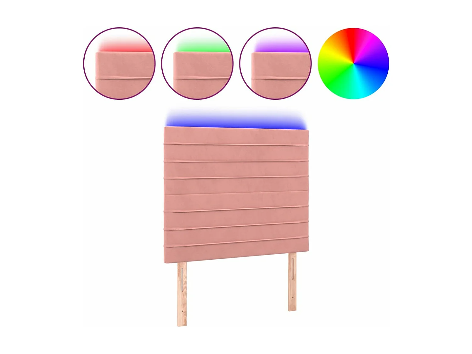 Cabeceira de cama c/ luzes LED veludo 90x5x118/128 cm rosa