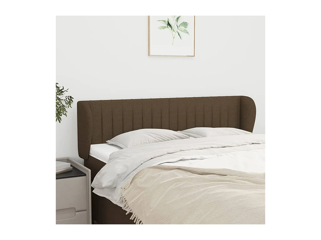 Tête de lit avec oreilles Marron foncé 147x23x78/88 cm Tissu