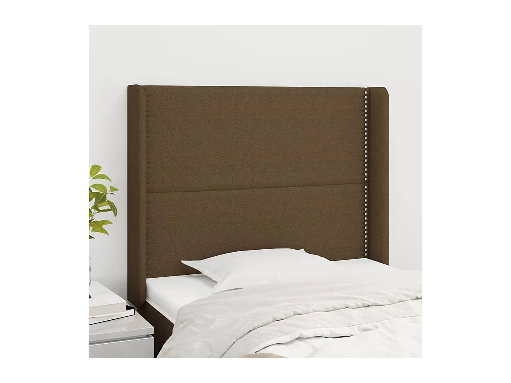Tête de lit avec oreilles Marron foncé 93x16x118/128 cm Tissu