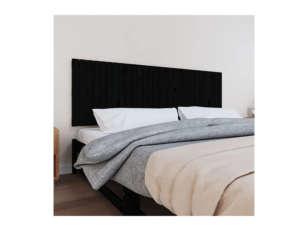 Cabecero de cama de pared madera maciza pino negro 185x3x60 cm