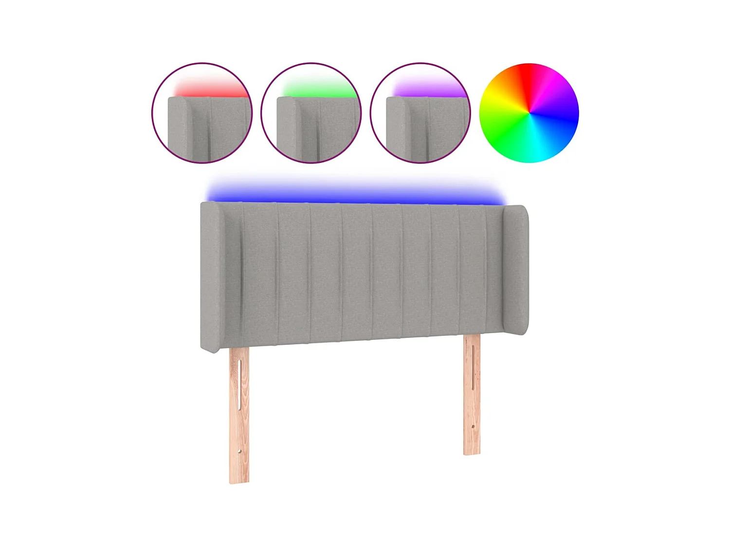 Cabecero con LED de tela gris claro 103x16x78/88 cm