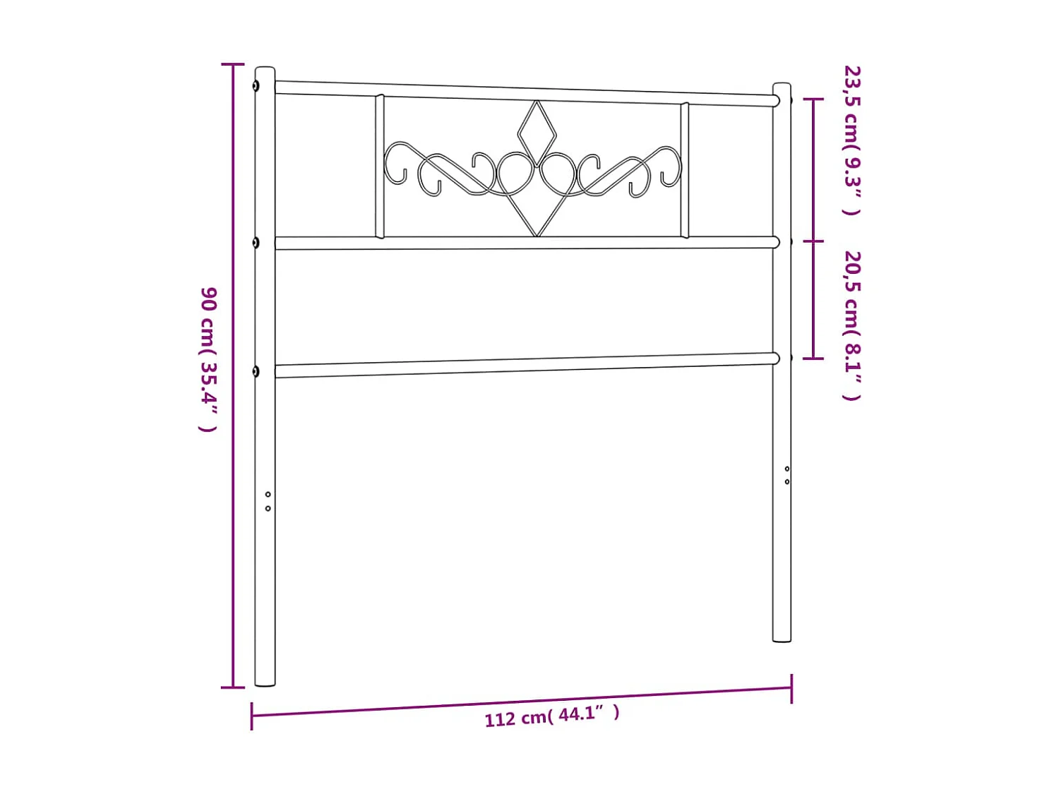Tête de lit métal noir 107 cm
