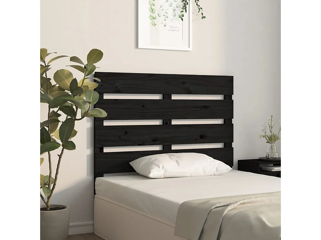 Tête de lit Noir 100x3x80 cm Bois massif de pin