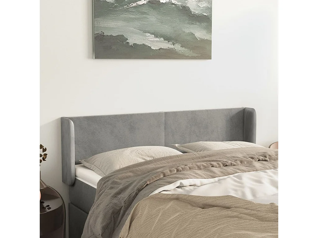 Cabeceira de cama c/ abas veludo147x16x78/88 cm cinzento-claro