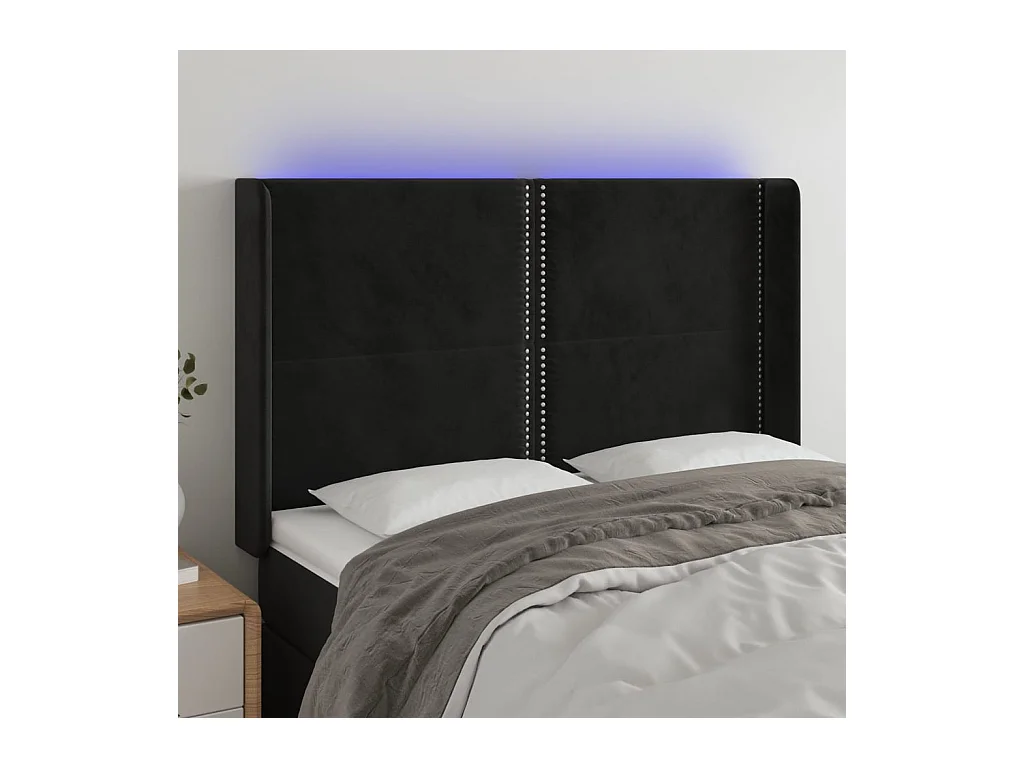 Cabecero con LED de terciopelo negro 147x16x118/128 cm