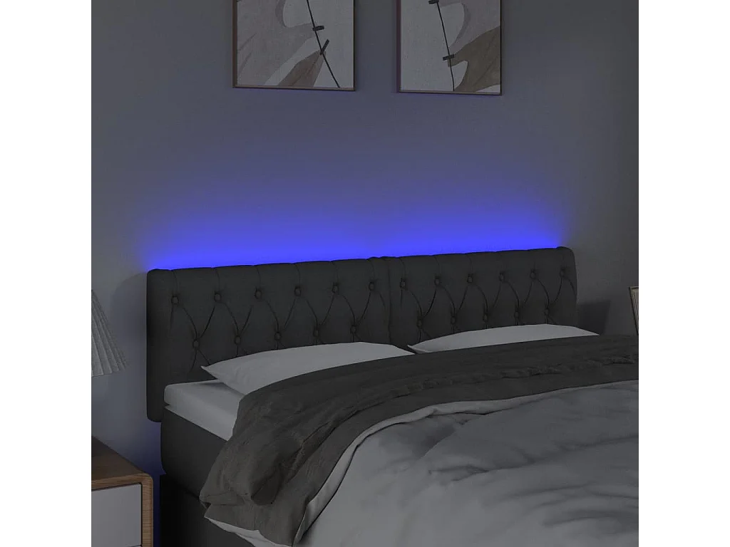 Cabeceira de cama c/luzes LED tecido 160x7x78/88cm cinza-escuro