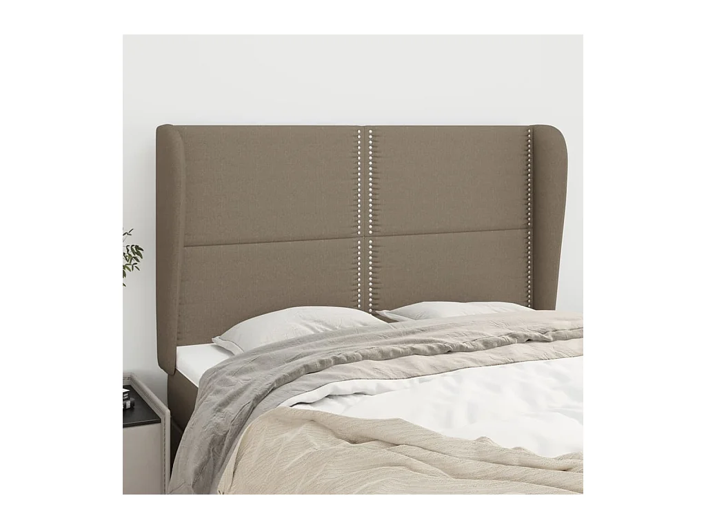Hoofdbord met randen 147x23x118/128 cm stof taupe