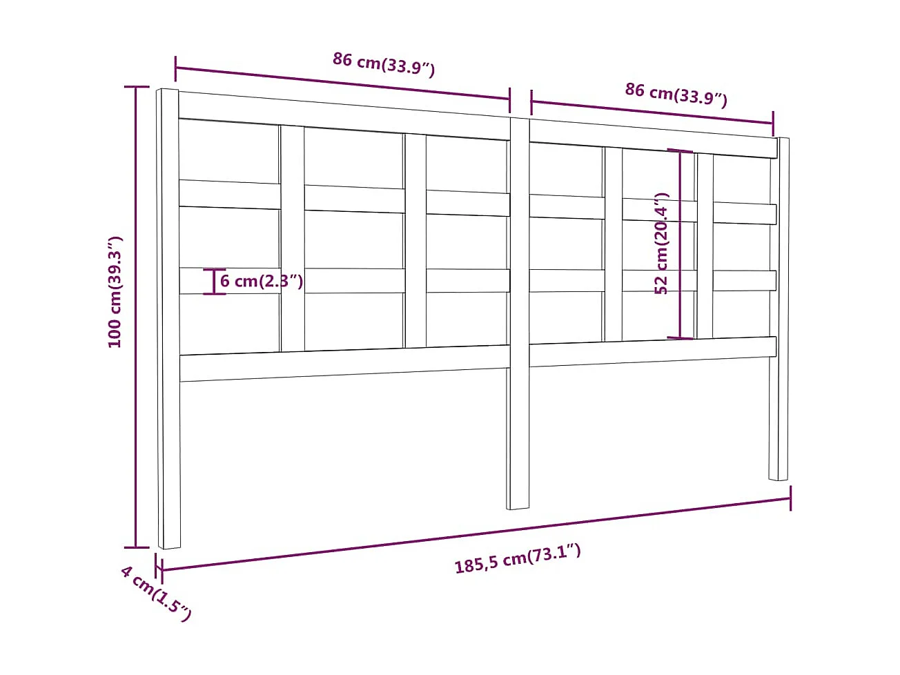 Cabeceira de cama 185,5x4x100 cm pinho maciço preto