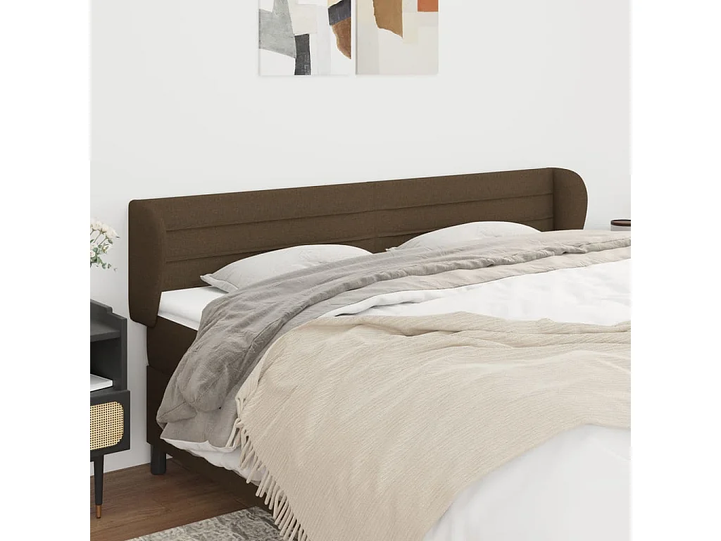 Tête de lit avec oreilles Marron foncé 203x23x78/88 cm Tissu