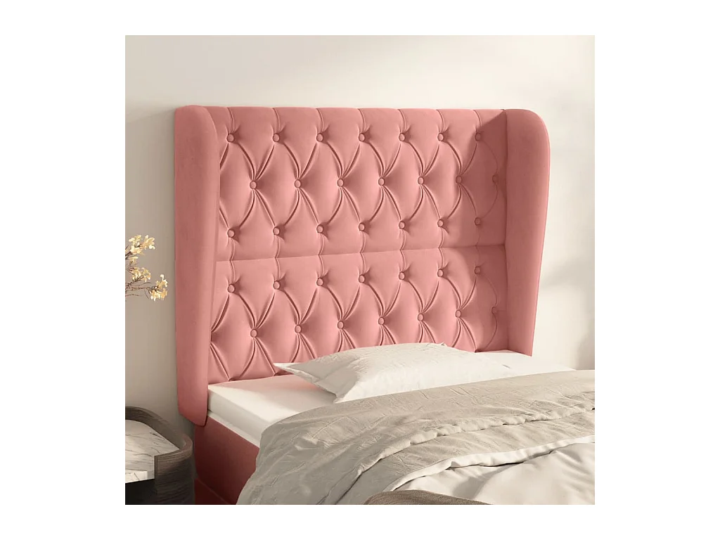 Tête de lit avec oreilles Rose 103x23x118/128 cm Velours