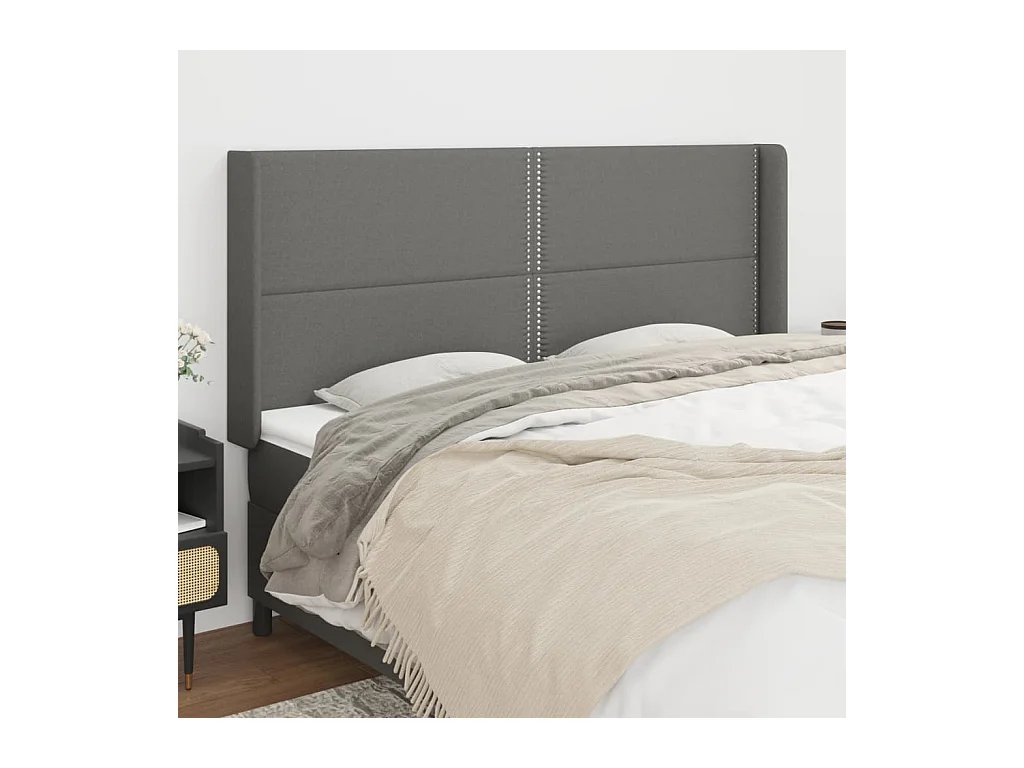 Tête de lit avec oreilles Gris foncé 183x16x118/128 cm Tissu